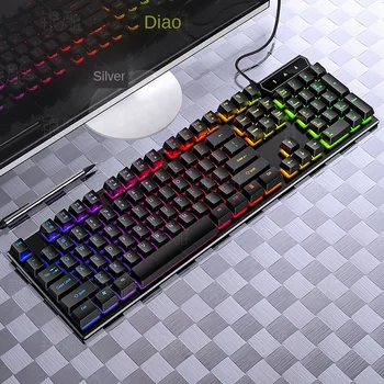 Świecące kolorowe światła mechaniczne uczucie plac klawiatura przewodowa USB podświetlenie akcesoria Komputerowe nadają się do komputerów stacjonarnych Latop