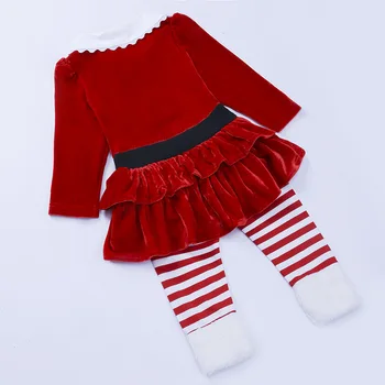 Świąteczna odzież dla dziewczynek aksamitna sukienka+spodnie w paski 2 szt. Świąteczny zestaw świąteczny strój dla dziewczynek, ubrania dla Dzieci kostium 1 2 3 4 5 6 lat