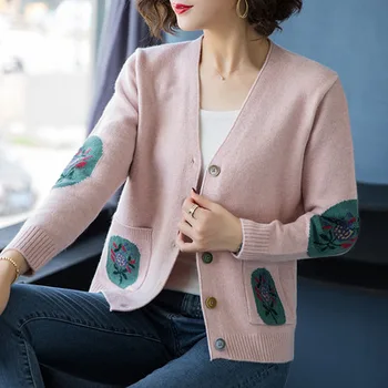 żakardowe sweter sweter damski 2020 jesień i zima Nowy koreański luźny sweter z dzianiny kurtka damska tendencja v neck z długim rękawem