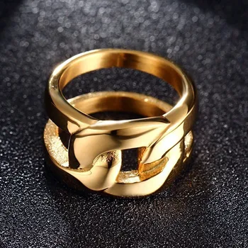 Żółte Złota łańcuszkowa pierścień wieczność wyjątkowy Kobiecy pierścionek zaręczynowy Złoty z stali nierdzewnej unisex pierścionek zaręczynowy rozmiar 6-9 STANY zjednoczone
