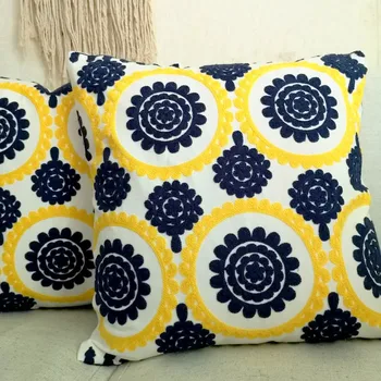 Żółto-niebieski poszewka ładny koło kwiatowy haft poszewka z sofa prosty domowy dekoracyjny ramkowym lub 45 x 45 cm sofa