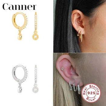 Каннер 925 srebro kolczyki trójkąt okrągły CZ obejmujący ucha kolczyki wykwintne biżuteria dla kobiet prezenty pendientes W4